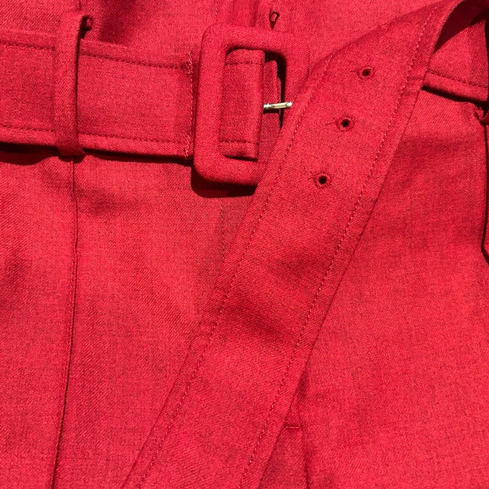 THEORY: Ruby colored HW pants with matching belt.